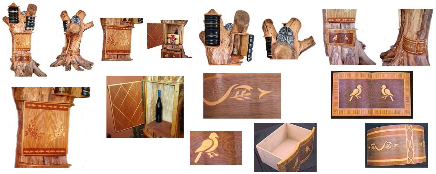 Pilträd med intarsia, förvaring